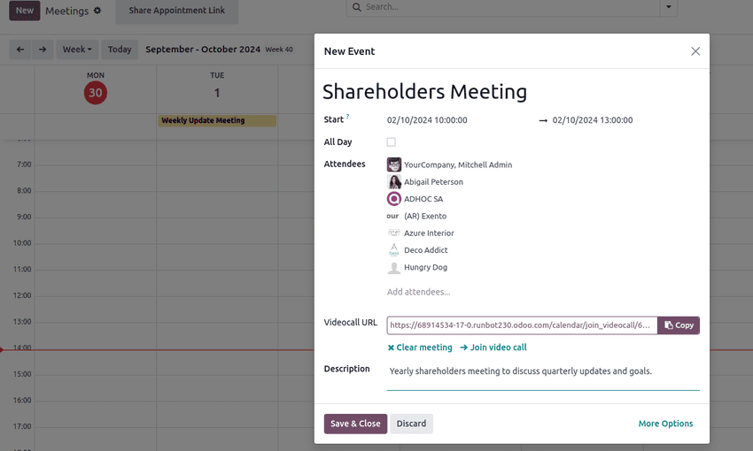 Create Events from Within Odoo