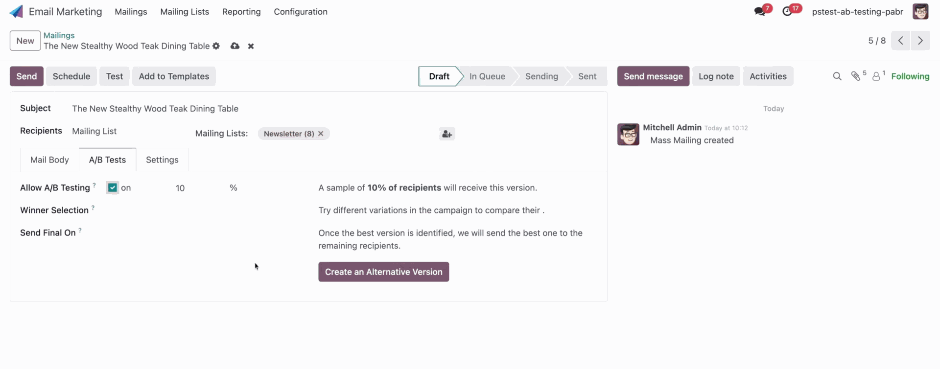 A/B Testing & Advanced Sending Settings